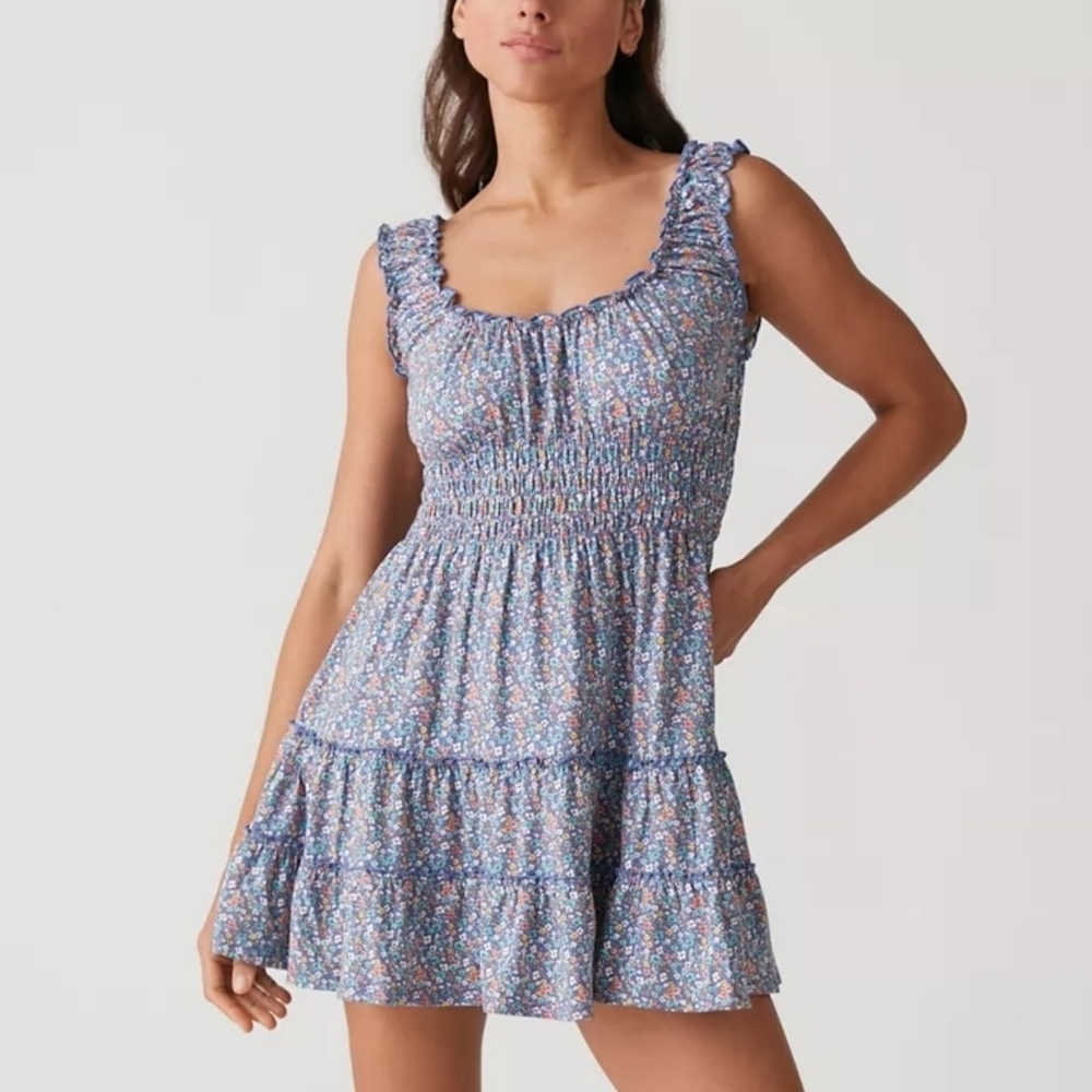 Urban Outfitters Sky Blue Lizzy Smocked Floral Mini Dress Size Medium